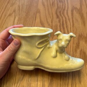 Vintage Ceramic Boot Planter with Puppy Accent